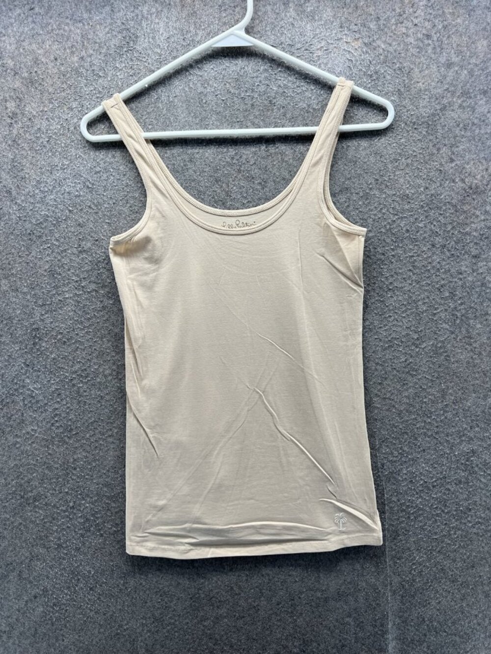 Lilly Pulitzer Tank Top Womens Small Beige Stretch Jersey Cami Logo Layering